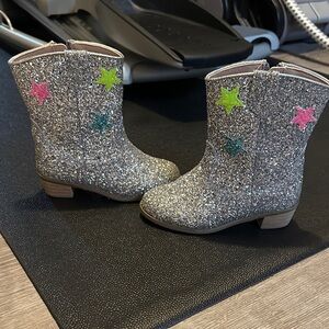 Lola + The Boys Silver Glitter Boots with Colorful Stars, great condition